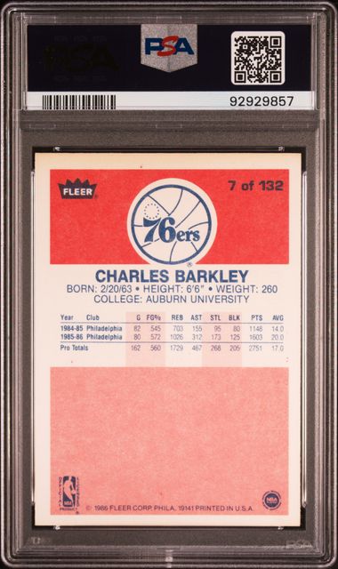 1986 Fleer - Charles Barkley 7 - PSA 6