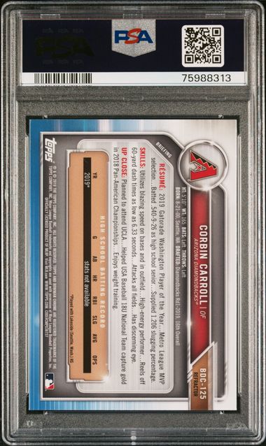 2019 Topps Bowman Draft - Corbin Carroll BDC-125  - Chrome Refractor - PSA 10