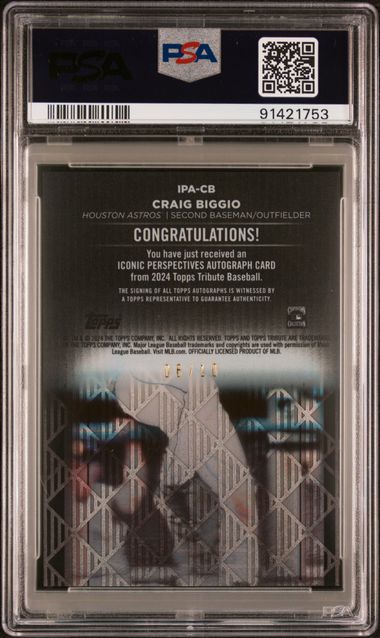 2024 Topps Tribute - Craig Biggio IPA-CB - Iconic Perspectives Red /10 - PSA 8 Authentic Auto