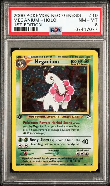 2000 Pokemon Meganium 10/111 - Holo - 1st Edition - Neo Genesis - PSA 8