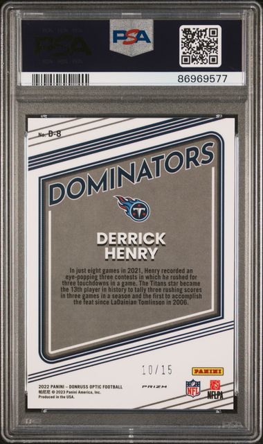 2022 Panini Donruss Optic - Derrick Henry D-8 - Dominators Ice /15 - PSA 10