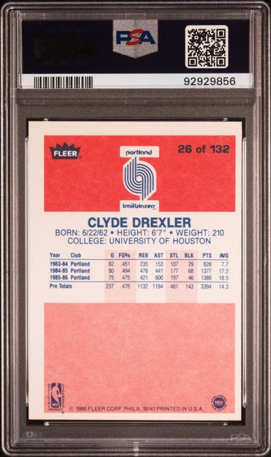 1986 Fleer - Clyde Drexler 26 - PSA 8