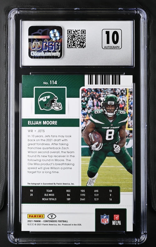 2021 Panini Contenders - Elijah Moore 114 - Championship Ticket /25 - CSG CGC 10 10