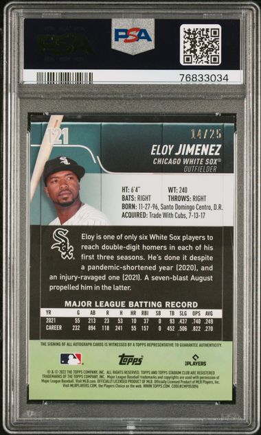 2022 Stadium Club - Eloy Jimenez 121 - Chrome Auto /25 - PSA 8