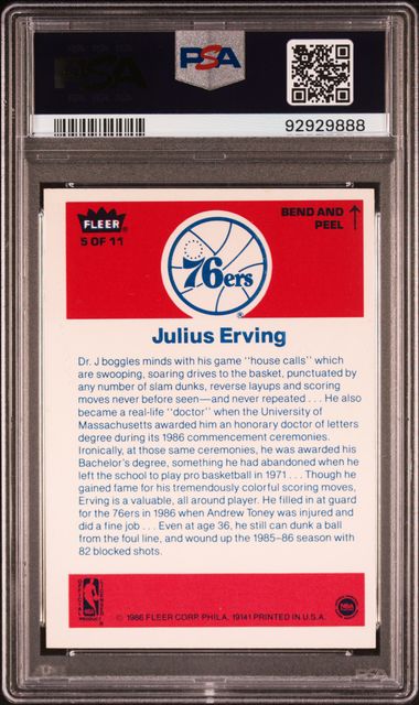 1986 Fleer Sticker - Julius Erving 5 - PSA 5