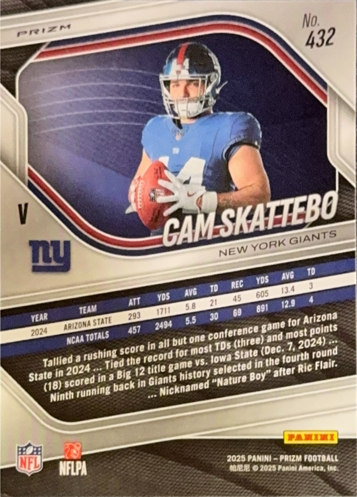 2025 Panini Prizm #432 Cam Skattebo Rookie Variation Silver Prizm
