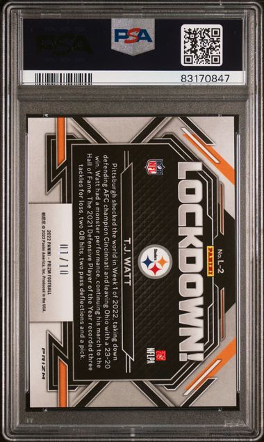 2022 Prizm Football- TJ Watt L2 - Lockdown Gold 01/10 - PSA 10