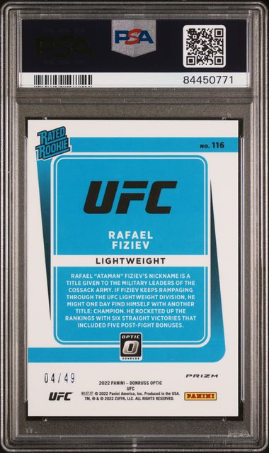 2022 Panini Donruss Optic UFC - Rafael Fiziev 116 - Orange /49 - PSA 9