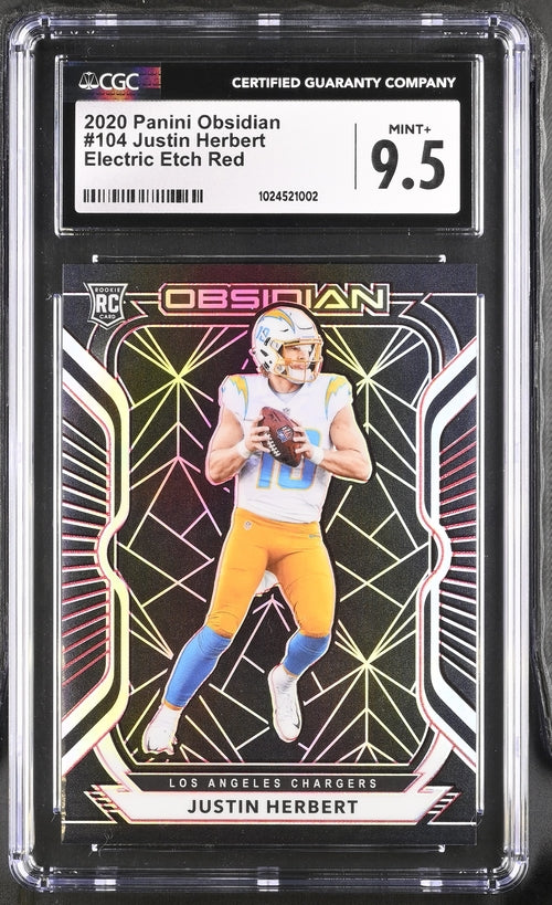 2020 Panini Obsidian - Justin Herbert 104 - Electric Etch Red /10 - CGC 9.5