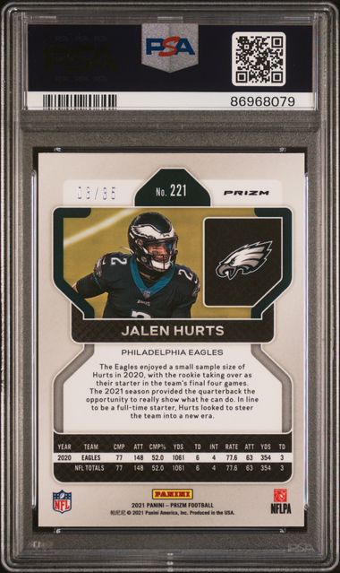 2021 Panini Prizm - Jalen Hurts 221 - Purple No Huddle /35 - PSA 9