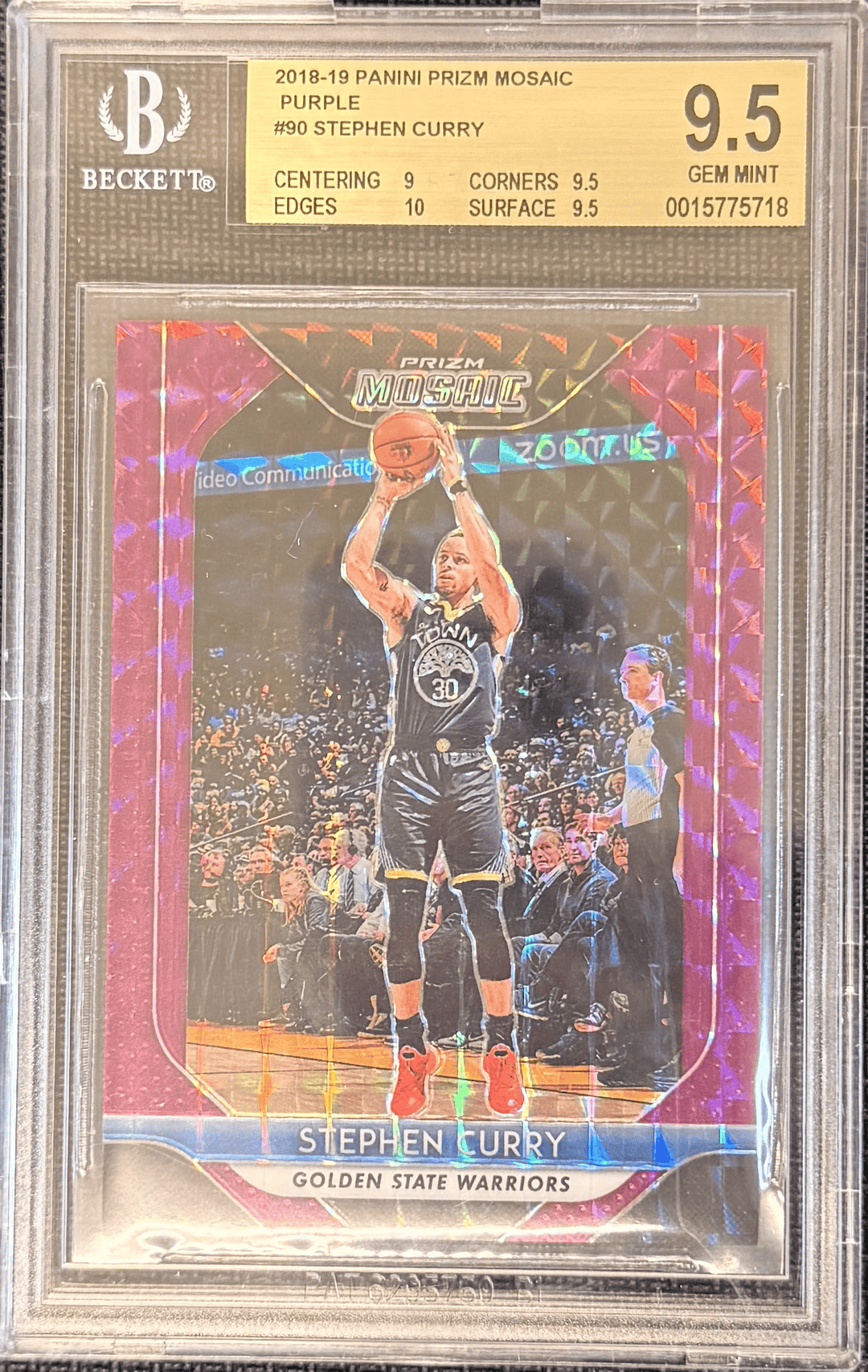 2018-19 Panini Prizm Mosaic Stephen Curry Purple #90 34/49- BGS 9.5