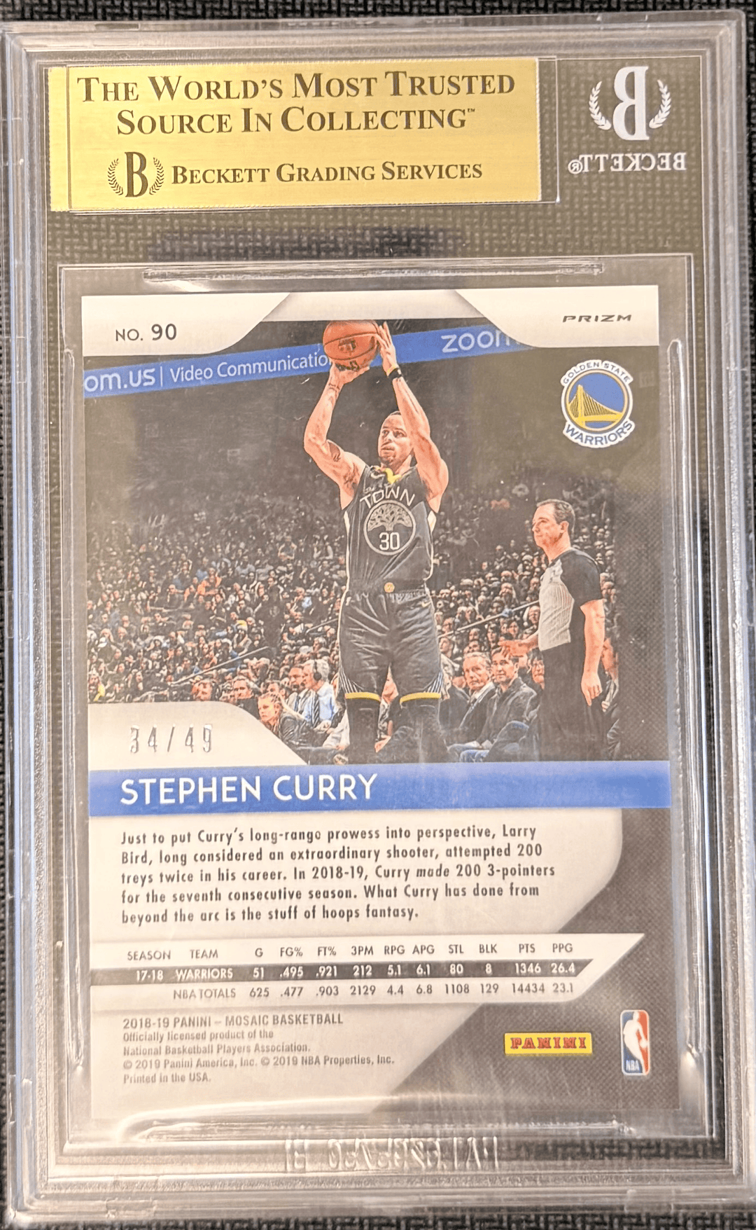2018-19 Panini Prizm Mosaic Stephen Curry Purple #90 34/49- BGS 9.5