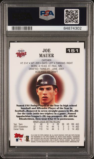 2002 Topps Pristine - Joe Mauer 151 - PSA 10