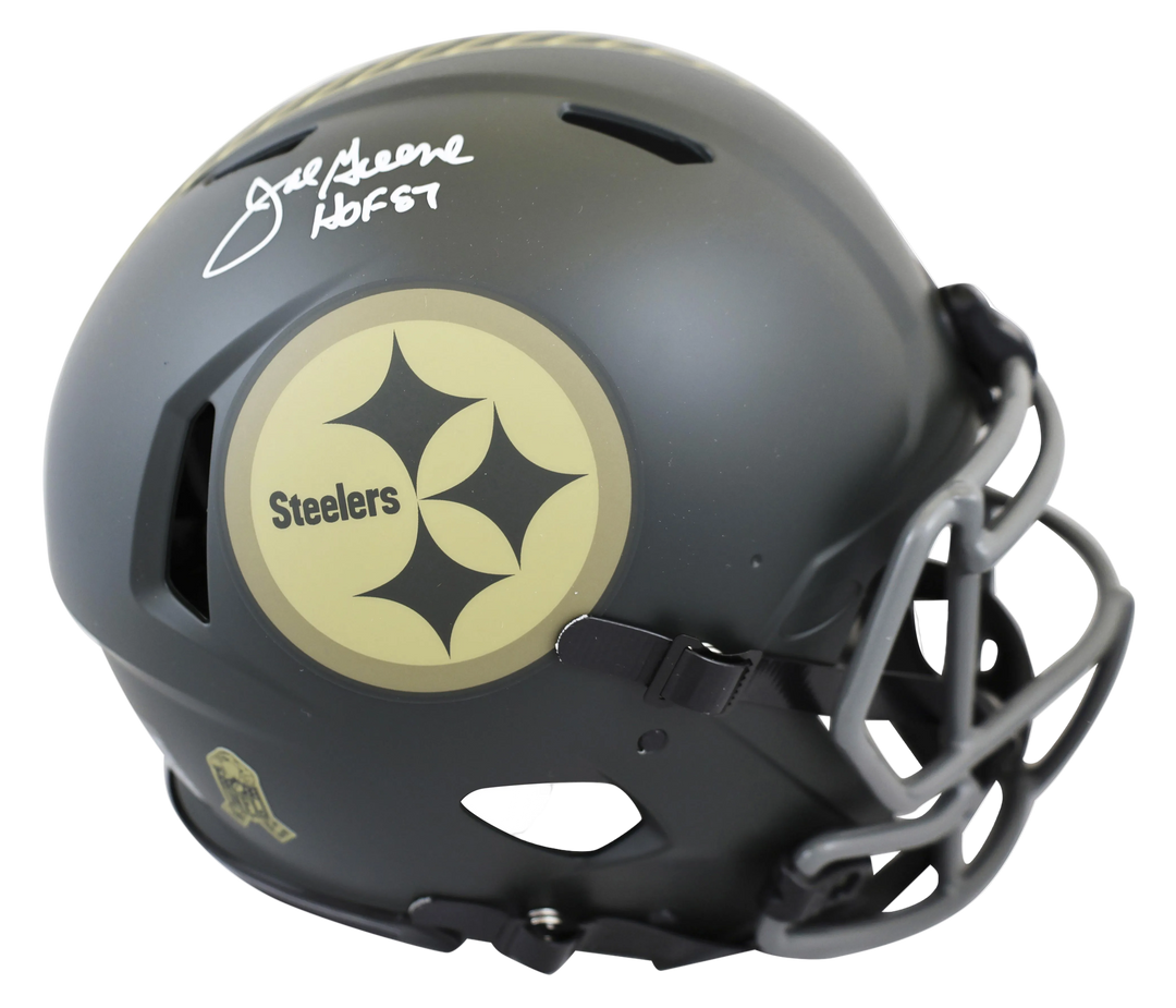 Mean Joe Green (HOF) Signed Pittsburgh Steelers Full-Size Authentic On-Field Salute to Service Speed Helmet (Beckett) w/ Case