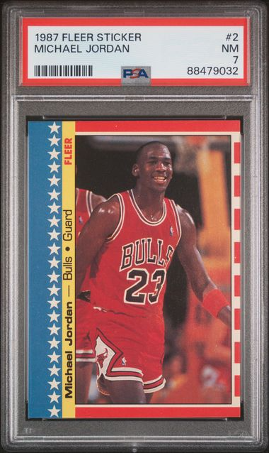 1987 Fleer Basketball Sticker - Michael Jordan #2 - PSA 7