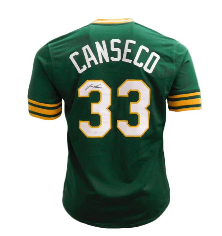 Jose Canseco Autographed Signed Oakland Green Baseball Jersey (JSA)