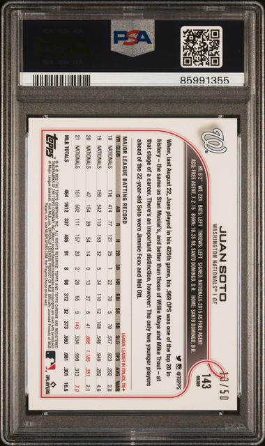 2022 Topps Gilded - Juan Soto 143 - Mini Diamond Gold Etch /50 - PSA 10