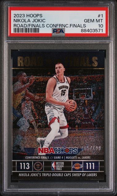 2023 Panini NBA Hoops - Nikola Jokic #1- Road/Finals Conference Finals /499- PSA 10