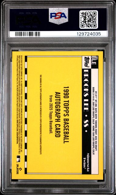 2025 Topps Baseball Silver Pack - Brooks Lee #BLE - Gold Autograph /50 - PSA 9
