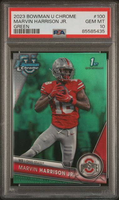 2023 Topps Bowman U Chrome - Marvin Harrison Jr 100 - 1st Bowman Green /99 - PSA 10