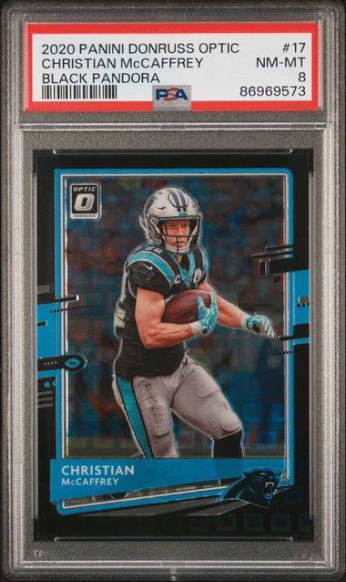 2020 Panini Donruss Optic - Christian McCaffrey 17 - Black Pandora /25 - PSA 8