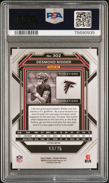 2022 Panini Prizm - Desmond Ridder 302 - Variation Mojo Prizm /25 - PSA 10