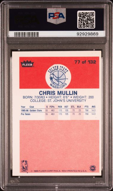 1986 Fleer - Chris Mullin 77 - PSA 6