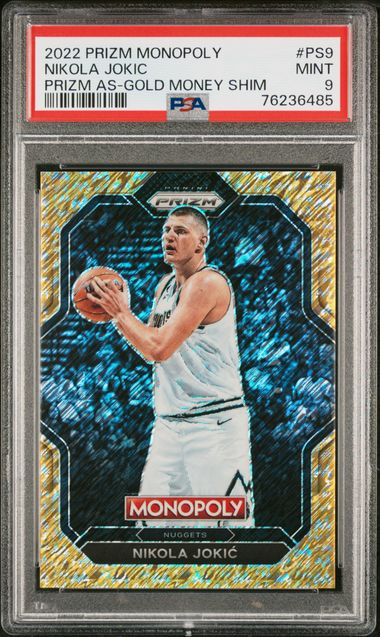 2022 Panini Prizm Monopoly Basketball - Nikola Jokic #PS9 - Gold Money Shimmer /500 - PSA 9