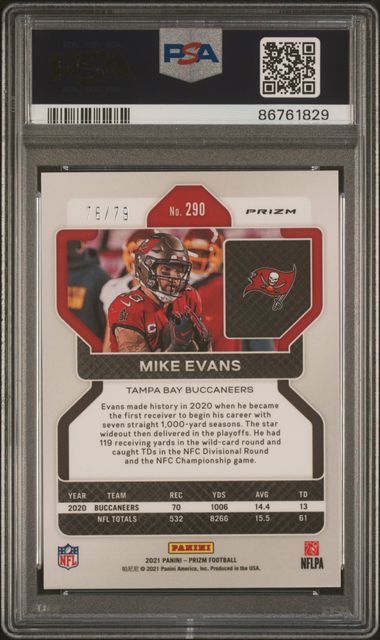 2021 Panini Prizm - Mike Evans 290 - No Huddle Blue /79 - PSA 9