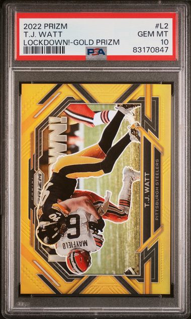 2022 Prizm Football- TJ Watt L2 - Lockdown Gold 01/10 - PSA 10