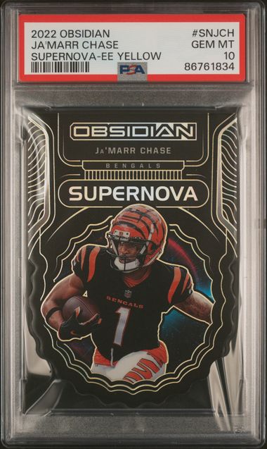 2022 Panini Obsidian - Ja'Marr Chase SNJ-JCH - Supernova Yellow /15 - PSA 10