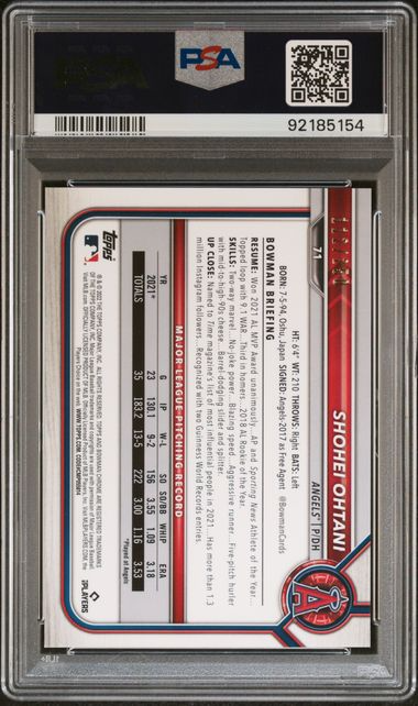2022 Bowman Chrome Baseball - Shohei Ohtani #71 - Purple Refractor 112/250 - PSA 9
