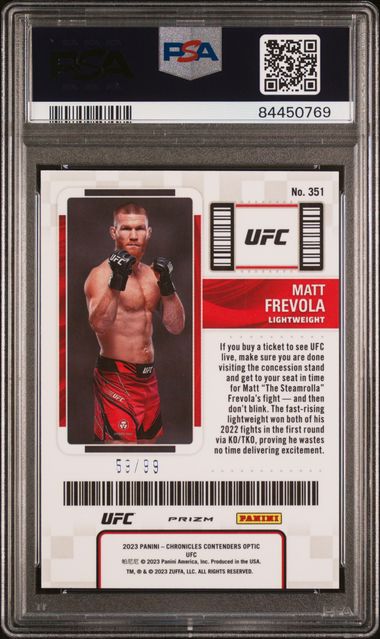 2023 Panini Chronicles UFC - Matt Frevola 351 - Blue /99 - PSA 10