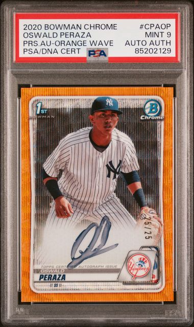 2020 Topps Bowman Chrome - Oswald Peraza CPAOP - Orange Wave 25/25 - PSA 9