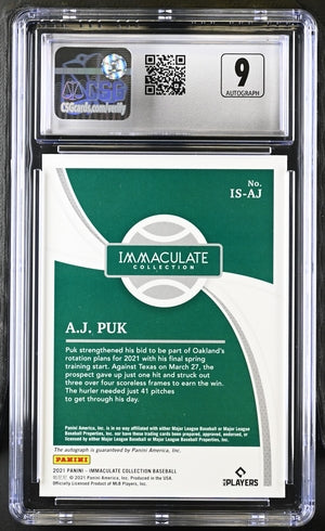 2021 Panini Immaculate - A.J. Puk - Green /5 - CSG /CGC 10 / 9