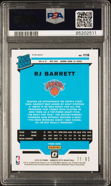 2019 Panini Donruss Optic - RJ Barrett 178 - Fast Break Red - PSA 9