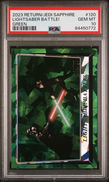 2023 Topps Star Wars Return Jedi Sapphire - Lightsaber Battle! - Green /60 - PSA 10