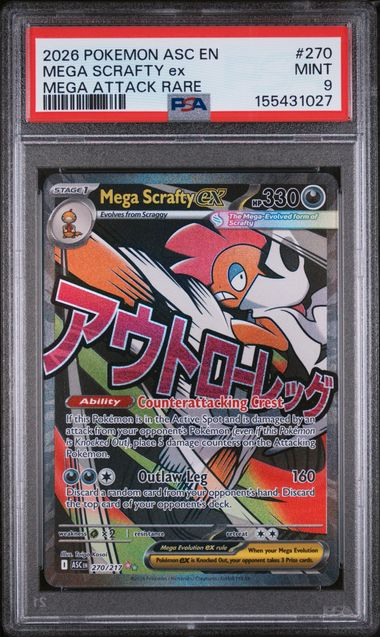 Mega Scrafty ex - 270/217 - Mega Attack Rare - Ascended Heroes - 2026 Pokemon - PSA 9