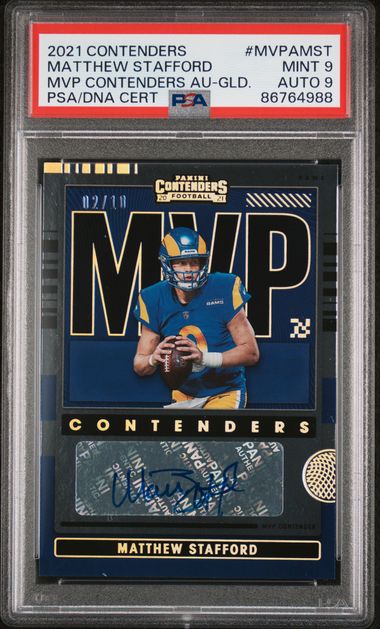 2021 Panini Contenders - Matthew Stafford MVPA-MST - MVP Contenders Auto Gold /10 - PSA 9 / 9