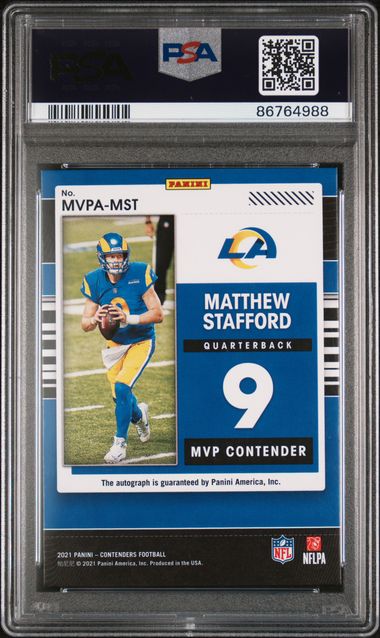 2021 Panini Contenders - Matthew Stafford MVPA-MST - MVP Contenders Auto Gold /10 - PSA 9 / 9