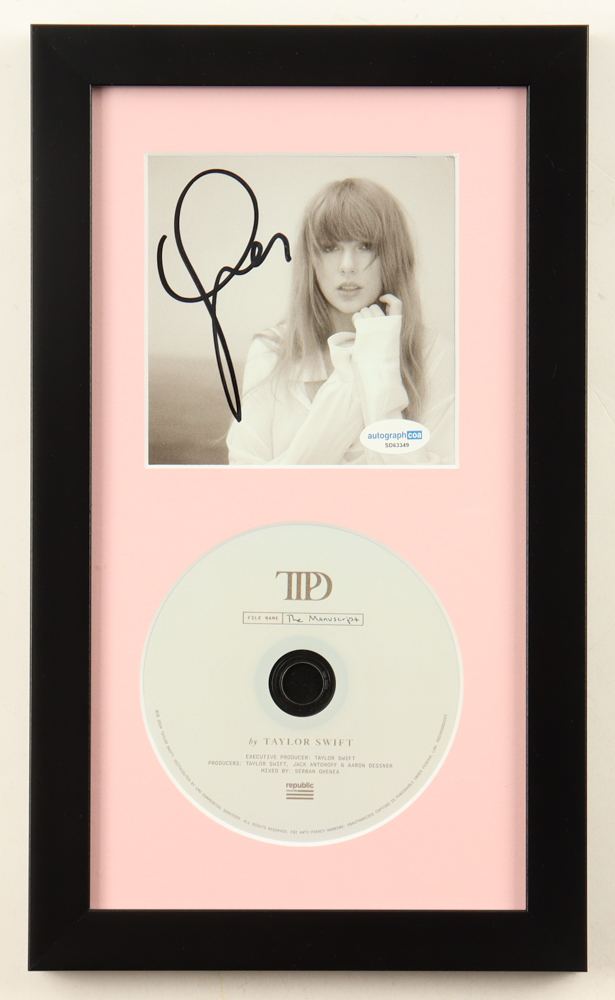 Taylor Swift Autographed Signed Pink Custom Framed "The Tortured Poets Department" CD Album Insert Display With Disc (PSA)