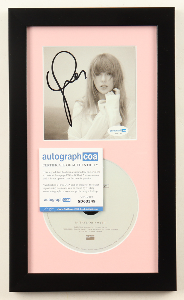 Taylor Swift Autographed Signed Pink Custom Framed "The Tortured Poets Department" CD Album Insert Display With Disc (PSA)