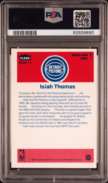 1986 Fleer Sticker - Isiah Thomas 10 - PSA 6