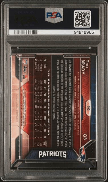 2015 Topps Chrome Tom Brady Blue Wave Refractor #50- PSA 9