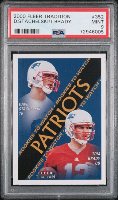 2000 Fleer Tradition Football - Dave Stachelski/Tom Brady #352 - Rookies to Watch - PSA 9