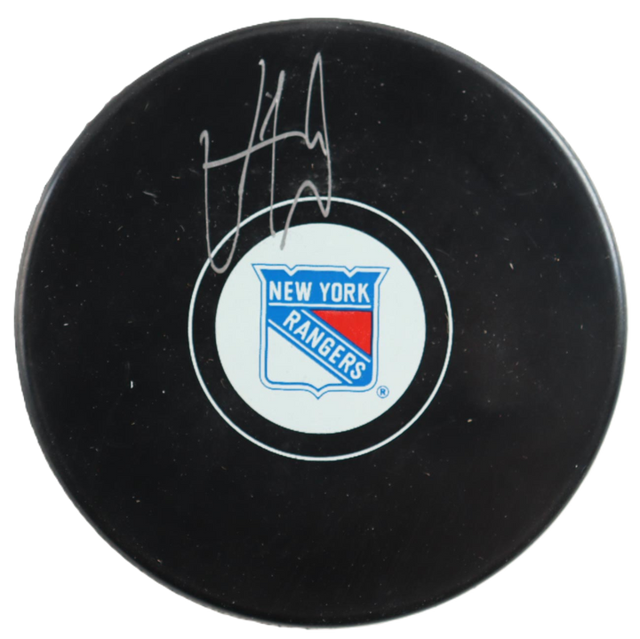 Vincent Trocheck Autographed Signed Rangers Logo Hockey Puck (JSA) With Rangers Case
