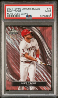 2024 Topps Chrome Black Baseball - Mike Trout 73 - Rose Gold Wave /15 - PSA 9