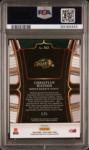 2023 Panini Select Draft Picks - Christian Watson 162 - Green /5 - PSA 10