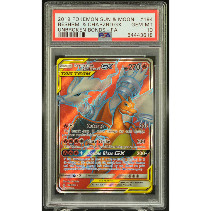 Reshiram & Charizard GX 194/214 Unbroken Bonds - 2019 Pokemon - PSA 10