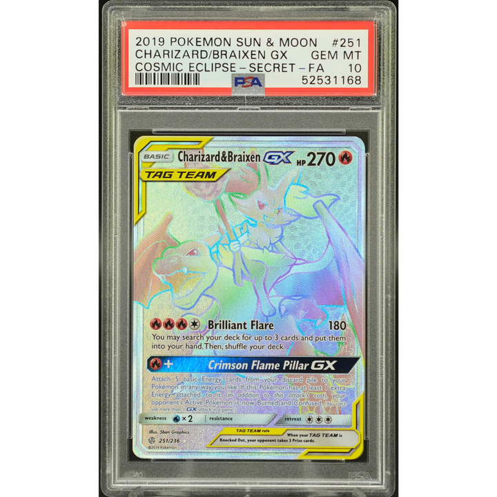 Charizard & Braixen GX 251/236 Cosmic Eclipse - 2019 Pokemon - PSA 10